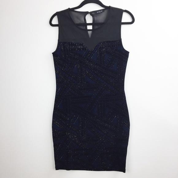 Eclipse Form Fitting Mini Dress Velvet Glitter - Picture 2 of 8
